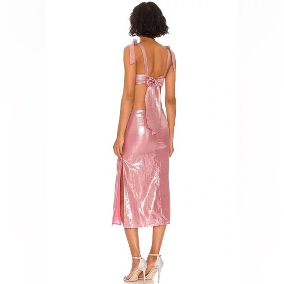 NWT Majorelle Graziella Iridescent Pink Tie Strap Midi Dress M - Picture 2 of 8